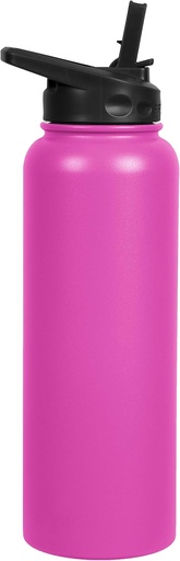 [BRSWGGQEBN5A4YDB] Fifty/Fifty 40oz, Double Wall Vacuum Insulated Sport Water Bottle, Stainless Steel, Straw Cap w/Wide Mouth, Lipstick Pink, 40oz/1.1L