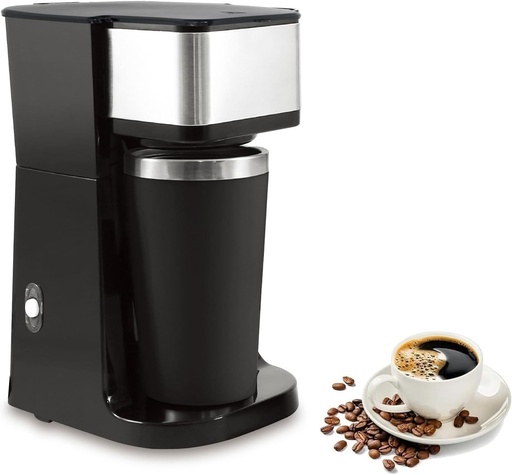 [BRSRAHDYDIDRM3T7] Automatic Coffee Machine, Single Cup Coffee Maker with 420ml Stainless Steel Insulated Travel Mug and Removable Filter, Suitable for Making Coffee and Milk Tea In Home Office