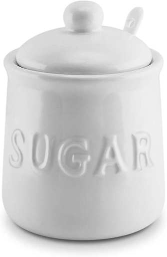 [BRSWGGLYCIHBEHT6] Kovot 10 oz Ceramic Sugar Jar & Spoon Set - Stylish White Canister for Kitchen Storage and Serving
