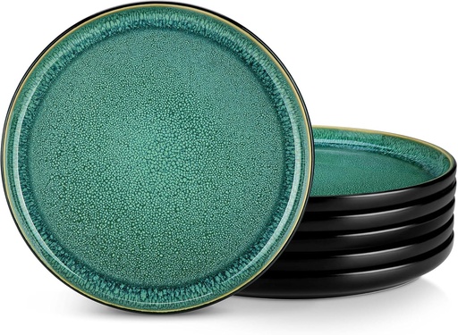 [BRSRAFD3AF6Q2FL7] vancasso PLAYA Dinner Plates Set of 6, 10.25 Inch - Ceramic & Stoneware Plates, Microwave & Oven Safe, Trendy Green Tableware for Modern Dining, Durable Dishwasher Safe Design