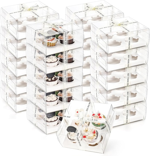 [BRSROZL6BEHAODQU] Cedilis 20 Pack Clear Cupcake Boxes with Gift Ribbon, 4 Count Plastic Cupcake Containers, Cupcake Carrier Holder for Treat Dessert Cookies Muffins Pastry Baby Shower Party