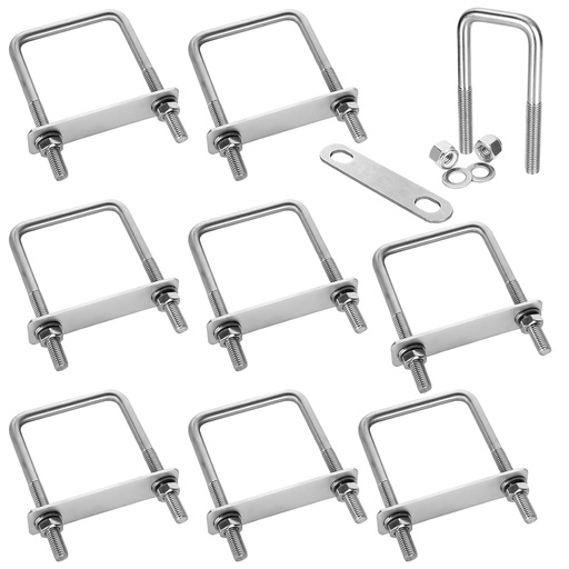 [BRSW2GAFDMMBUH36] CertBuy 8 Pack Square U-Bolts 2-1/2" Inner Width 100mm Length 304 Stainless Steel U-Bolts with Washers and Nuts Replacement Parts and Accessories for Automobiles Trailer, Ski Boat, or Sailboat Trailer