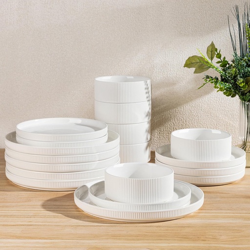 [BRSRAGI2AQMBUCDG] TheTerra Ceramic Dinnerware Sets for 6, 18 Pieces Porcelain Lightweight Plates and Bowls Sets, Scratch Resistant Dish Set, Oven & Microwave & Dishwasher Safe, Bright White