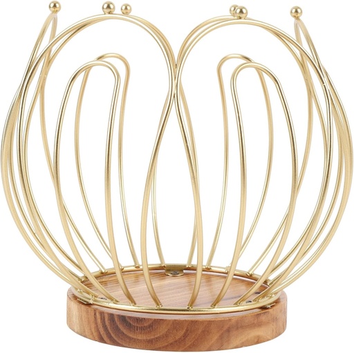 [BRSRABQCBAFGAC3B] Stylish Coffee Pod Storage Basket Holder with Wooden Base, Metal Wire Capsule Organizer, Gold Coloured Wire and Wood Base Design, Ensures Neat and Tidy Countertops for Home