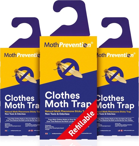 [BRSWIHYMAEDRUAY7] Powerful Moth Traps for Clothes & Closets | Refillable 3-Pack | Odor-Free & Natural | Moth Pheromone Traps for House & Clothing