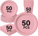 Light Pink Disposable Dinnerware Set – 200 Piece Party Pack for 50 Guests with 9” Dinner Plates, 7” Dessert Plates, 9 oz Cups & 3-Ply Napkins for Weddings, Birthdays & Events