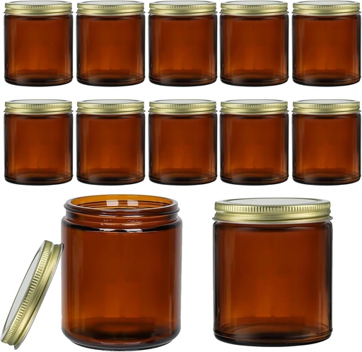 [BRSROCD6CUPAM33V] 6 Pack 8Oz Glass Jars with Lids, Amber Glass Jars with Lids, Small Glass Jars for Canning, Food Storage, Spices, Liquids, Herbs, Homemade Cosmetics, Leak Proof & Dishwasher Safe Candles Jars
