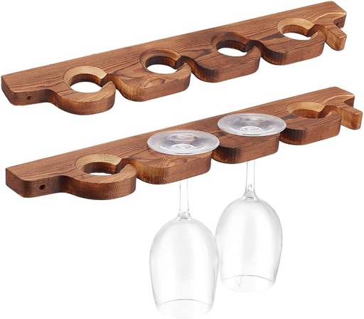 [BRSRAEITPN7GEDYY] PH PandaHall 2pcs Wood Stemware Rack Mounted Wine Glass Holder Glass Goblet Tray Hanging Shelf Glassware Holder Hanging Organizer with 8 Holes for Bar Restaurant Glass Storage, 16.9x2.9 inch