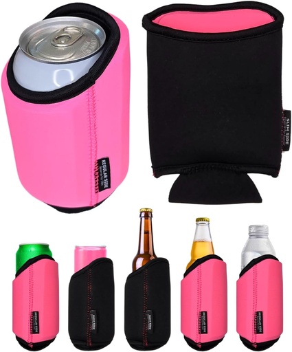 [BRSRAADRBYAQA2QY] TahoeBay Universal Blank Can Coolers (8-Pack) Neoprene 4 in 1 Insulated Sleeves Fits 12 oz Beer Cans and Bottles, Slim, 16oz Drinks, Water, Blanks for Sublimation, Vinyl, DTF (Hot Pink/Black)
