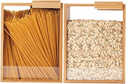 [BRSREYYCDEBGY3YV] 2 Pack Bamboo Food Storage Container Dispenser 3L Kitchen Organizers and Large Capacity Pantry Organization Storage For Cereal, Rice, Snacks