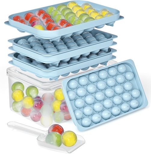 [BRSRACYCOEIR4YLF] Ice Cube Trays with Lid and Bin, BPA-Free Mini 0.75 Inch Sphere Ice Molds, 2-Pack Small Round Ice Ball Trays, Easy Release, Includes Scoop & Ice Storage Box for Cocktails, Coffee