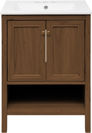 [BRSRAHQROVYWY3Q6] Swiss Madison Château 24" Freestanding Bathroom Vanity in Brown Oak with 3-Hole Centerset Sink Top