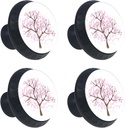 4 Pcs Flower Pink Cherry Blossom Japanese Style Glass Drawer Knobs Black Dresser Knobs Drawer Pulls Door Knobs Handles for Kitchen Wardrobe Cupboard Hardware Furniture