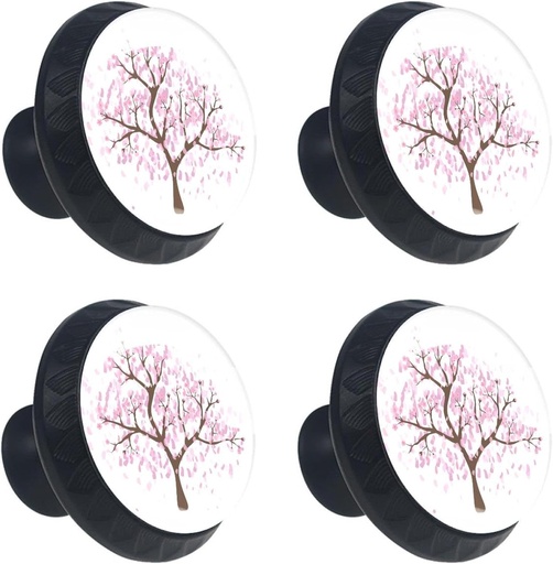 [BRSRAZL6B4OQIHYZ] 4 Pcs Flower Pink Cherry Blossom Japanese Style Glass Drawer Knobs Black Dresser Knobs Drawer Pulls Door Knobs Handles for Kitchen Wardrobe Cupboard Hardware Furniture