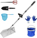 Sand Flea Rake Set, Sand Sifter for The Beach, Stainless Steel Shark Tooth Sifter, with 16" Width Basket Metal Detecting Tool with Anti Slip Handle for Collecting Seashells
