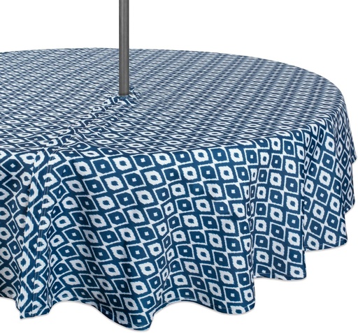 [BRSWKHAKCUCACAA7] DII Ikat Outdoor Zippered Tabletop Collection Water Resistant, 60" Round Tablecloth, Blue