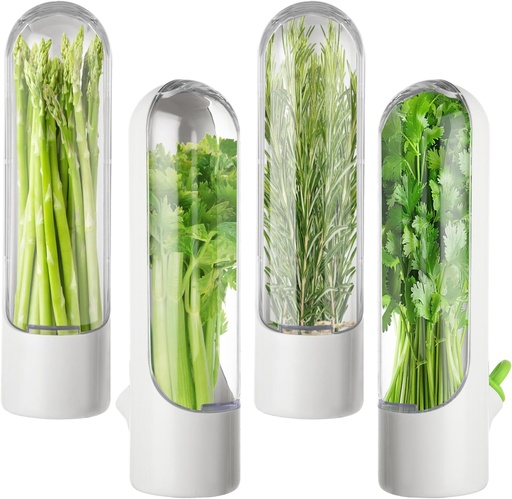 [BRSREYABCUHQMC3Z] 4 Pack Herb Saver Pod, Fresh Herb Keeper for Refrigerator, Herb Storage Containers for Refrigerator, Vegetable Fresh Cilantro Containers for Fridge Organization – 3.3 x 10 Inch