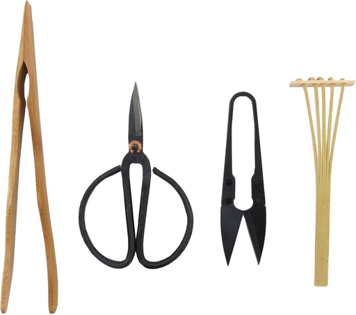 [BRSWGZT5BYHBGAA7] BambooMN Bonsai Tool Kit - Includes: Pruning Shears, Precision Scissors, Bamboo Rake, and Bamboo Branch Holder