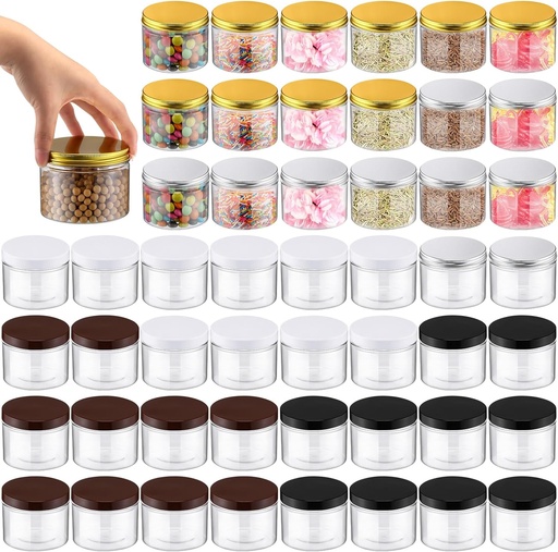 [BRSROEAZPMHWOCY6] Mifoci 50 Pcs 10 oz Clear Plastic Jars Containers with Screw on Lids Airtight Wide Mouth Food Storage Jar Cylinder Round Jars for Kitchen Dry Food Butter Honey Cosmetics Cream, 5 Colors