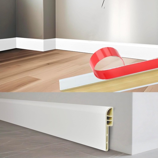 [BRSREZ32AUAQ2FA3] Wall Baseboard Molding Trim,8-Pack of 48 x 2.76 Inch,Peel and Stick High Impact Finish Molding Panel Skirting Board for Home Decor,32 Feet (White 3)