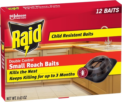 [BRSWGZQOO56GOFDV] Raid Double Control Small Roach Baits, Child Resistant, For Indoor Use, Kills Roaches for 3 Months, 12 Count