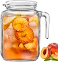 Hermetic Seal Glass Pitcher with Airtight Lid & Spout - 68oz Water Carafe for Homemade Juice, Iced Tea, Milk, Cold Brew Coffee, Lemonade - Fridge Door Jug Bottle with Handle, Clear Beverage Serveware