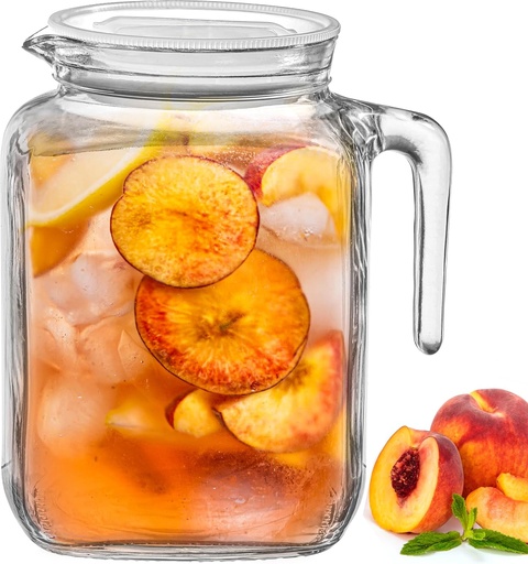 [BRSROCQOO4IBOG3D] Hermetic Seal Glass Pitcher with Airtight Lid & Spout - 68oz Water Carafe for Homemade Juice, Iced Tea, Milk, Cold Brew Coffee, Lemonade - Fridge Door Jug Bottle with Handle, Clear Beverage Serveware
