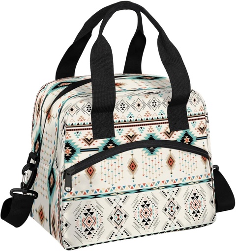 [BRSRACAHCUPRA3DB] Lunch Bag for Women Men - Reusable Leakproof Meal Prep Insulated Lunch Box Cooler Tote Bag with Adjustable Shoulder Strap for Travel Picnic Work School(Aztec)