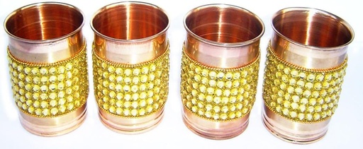 [BRSWKYI3OAMRY2LI] Rastogi Handicrafts Pure Copper Golden Crystal Studded Glass Set