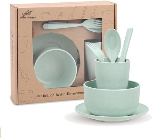[BRSRAEAZDEPQY3LO] Generic Healthy Wheat Straw Kitchen Dinnerware Bowl Sets Unbreakable Dinner Plates Bowl Dinnerware 6pcs Set Tableware Bowl Cup Plate Spoon Fork Chopsticks (Green), Small, GRB1043