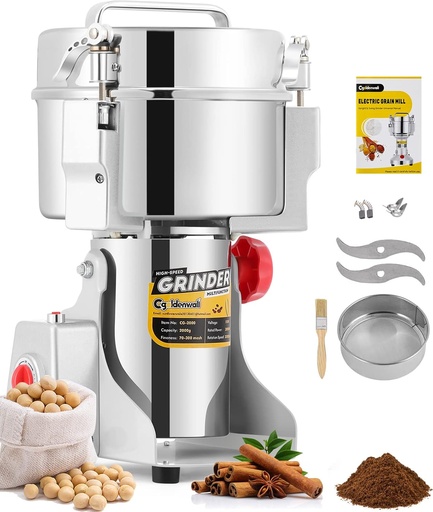 [BRSWGAT7AENGG3LZ] CGOLDENWALL 1000g Electric Grain Grinder Mill Safety Upgraded 3000W High-speed Spice Herb Grinder Commercial Superfine Machine Dry Cereals Pulverizer CE 110V (1000g Swing Type)