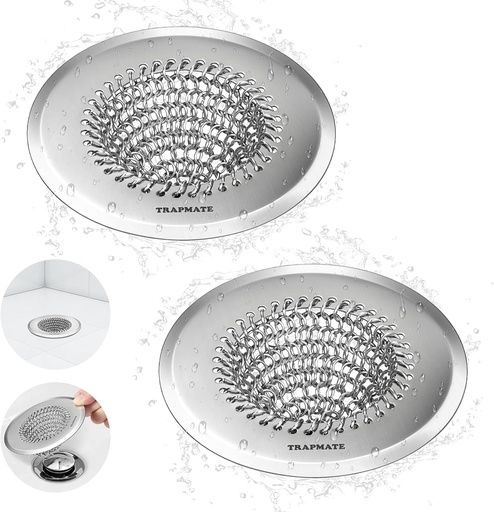 [BRSRA2QZB4OWO3IV] TRAPMATE 2 Pack Bathroom Sink Drain Strainer, 4.4" Fast Drainage Shower Drain Hair Catcher, Anti-Slip Bathtub Drain Hair Catcher, Stainless Steel Shower Drain Cover for Tub, Sink (Patented Product)