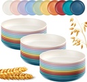 30 Pcs 9 Inch Lightweight Wheat Straw Plates, Unbreakable Deep Dinner Plates, Plastic Plates Reusable, Assorted Colors Dinnerware Sets, Microwave and Dishwasher Safe (Classic Color)
