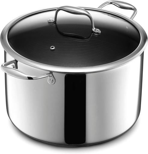 [BRSRMY33OZYQ2AA6] HexClad Hybrid Nonstick 10-Quart Stockpot with Tempered Glass Lid, Stay-Cool Handles, Dishwasher-Friendly, Oven-Safe Up to 900°F, Induction Ready, Compatible with All Cooktops