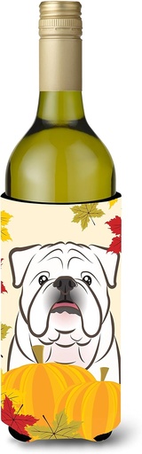 [BRSWKFYLOZYBM2TK] Caroline's Treasures BB2026LITERK White English Bulldog Thanksgiving Wine Bottle Hugger Bottle Cooler Sleeve Hugger Machine Washable Collapsible Insulator Beverage Insulated Holder