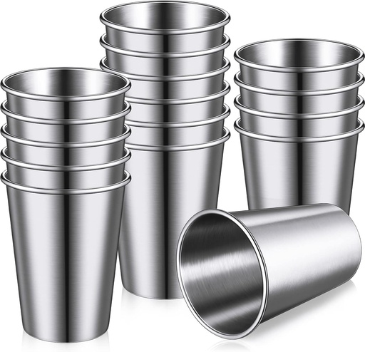 [BRSW2BD4OQPGE3LB] Baderke 16 Pack Stainless Steel Cups for Kids and Adult Pint Tumbler Metal Cups Stackable Tumbler Shatterproof Metal Drinking Glasses for Travel Outdoor Camping (12 Oz/ 350 ml)