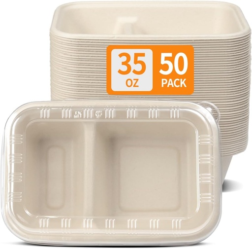 [BRSROAT6BMCQGCTK] Celel 50 Pack 2 Compartment Paper Bowl with Lid, Two Compartment Paper Meal Prep and Take Out Food Containers (50 Bowls 50 Lids)