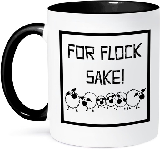 [BRSWYHYQCACBMHL5] 3dRose Image Of Sheep Quote For Flock Sake 11oz Two-Tone Black Mug