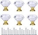 D-BUY 6 Pack Drawer Pulls and Knobs - Crystal Dresser Handles with Screws (30 mm, Gold)