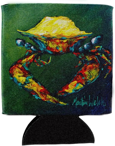 [BRSWIGY7CICAMC3C] Caroline's Treasures MW1038CC Crab Little Green Can or Bottle Hugger Cooler Washable Drink Sleeve Collapsible Beverage Insulated Holder, Can Hugger, Multicolor