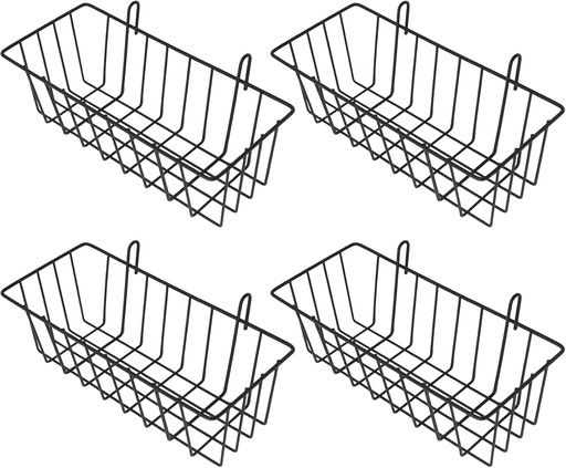 [BRSROGAPBECAAH34] ZUDKSUY 4 Pcs Gridwall Accessories 9"x4"x3" Hanging Basket Wall Mounted Grid Plate Wire Basket for Kitchen Grid Plate Wall Mounted Storage Basket Black Metal Hanging Basket Organizer