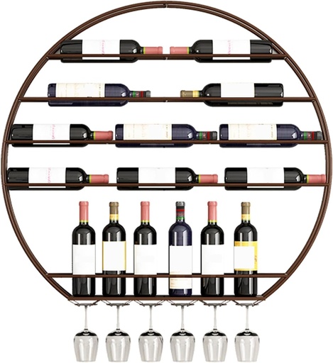 [BRSRO2YDB56QMHLB] Vintage Decorative Modern Black/Gold Metal Round Wall Mounted Bar Wine Cellar Kitchen Storage Display (Color : Bronze, Size : 100x95cm)