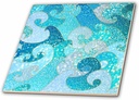 3dRose ct_266850_2 Trendy Mermaid Waves Sparkle Blue Ocean Faux Glitter Pattern Ceramic Tiles, 6"