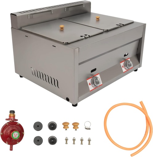 [BRSWY2QLBZ4AOELF] Dual Server Food Warmer 2-Pan 400 fl oz Commercial Gas Bain Marie Buffet Countertop Food Warmer Steam Table Steamer Soup Warmer Adjustable Temp Gas Fryer Steamer Cooking Heating Pot