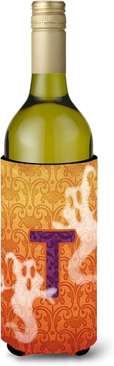 [BRSWIGI2CIIR2GDG] Caroline's Treasures CJ1040-TLITERK Halloween Ghost Letter Wine Bottle Hugger Bottle Cooler Sleeve Hugger Machine Washable Collapsible Insulator Beverage Insulated Holder