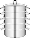 Steamer Pot 11.02/28cm, 5 Tier Steamer Pot for Cooking with Stock Pot&4 Steamers, Multifunction Steam Soup Pot Cookware Steaming Pots, Stainless Steel Food Steamer Cookware for Gas Electric Stove (Silver, 28cm)