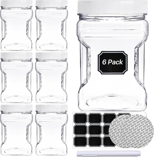 [BRSRA2QYOF5WODTV] Aemygo 6 Pcs Plastic Storage Jars with Lids, 27 Oz Clear Square Plastic Containers With Non-Slip Handle, Reusable Wide Mouth Plastic Canisters with for Dry Goods Cookies Candy