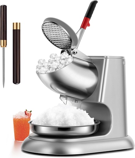 [BRSWGBICOECGYYI6] VIVOHOME 11 Inch Height Dual Blades Ice Crusher Shaver 300W 2000 rpm Snow Cone Maker Machine Silver Electric with Ice Pick for Home and Commercial Use