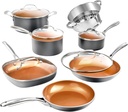 Gotham Steel 12 Pc Ceramic Cookware Set Nonstick, Ceramic Pots and Pans Set Non Stick with Steamer for Cooking, Non Toxic PFOA PFOS Free, Ergonomic Stay Cool Handles, Oven & Dishwasher Safe, Copper