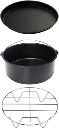 [BRSROEL5OQIROYDX] Air Fryer Baking Pan 8 Inch,3-Piece Set with Cake Pan, Pizza Tray & Grill Plate for 4Qt-5.6Qt Air Fryers (Black)